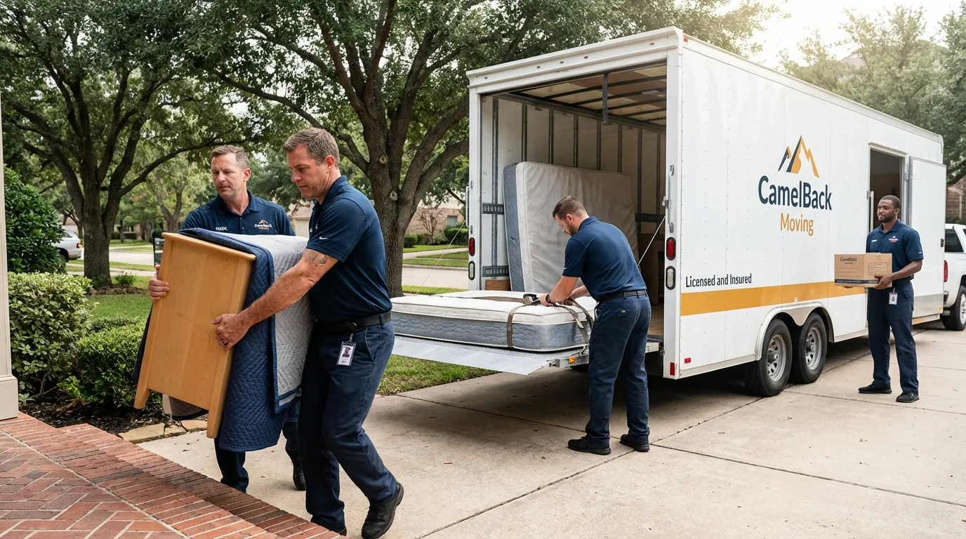 Crew loading residential truck for cross-state move from Calipatria, CA