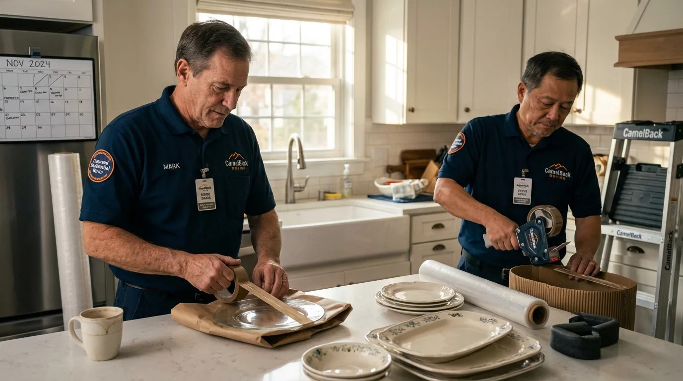Professional crew packing kitchen dishware in Calipatria, CA